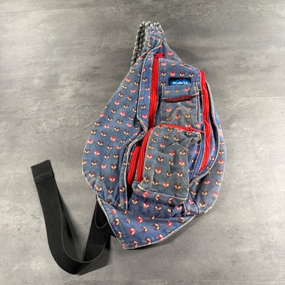 Kavu Handbags - Kavu Rope Bag‎ Women OS Blue Fox Print Limited Edition Sling Backpack Canvas